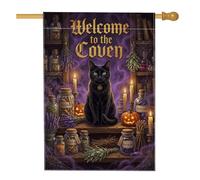 Drapeau de maison Halloween avec citation de chat sorcier, 71,1 x 101,6 cm | Décoration de sorcière, drapeau de cour, bouteilles de potion, herbes magiques, lanternes jack-o-lanternes, lettrage gothique