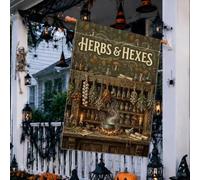 Drapeau de maison Halloween avec citation hexes et herbes de sorcière 71,1 | Thème sorcellerie, drapeau de cour, paquets d'herbes séchées, bouteilles de potion, chaudron bouillonnant