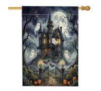 Drapeau de maison hantée d'Halloween Maine Coons pour chat 71,1 x 101,6 cm double face pour décoration extérieure, fantôme amusant en toile, drapeau de maison, motif effrayant pour l'extérieur