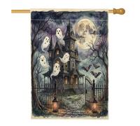 Drapeau de maison hantée d'Halloween pour maison cochon d'Inde 71,1 x 101,6 cm double face pour décoration extérieure, fantôme effrayant amusant en toile pour la maison, drapeau gothique effrayant