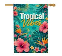 Drapeau de maison hibiscus, feuilles tropicales vibrantes, oiseau du paradis, turquoise, double face, décoration extérieure, porche, extérieur, terrasse, pelouse, entrée, camping, 71,1 x 101,6 cm