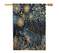 Drapeau de maison hippopotame de Noël 71,1 x 101,6 cm double face pour décoration extérieure, feux d'artifice d'hiver, drapeau de maison, vacances, faune sauvage, petit drapeau de pelouse