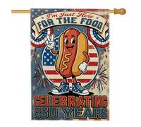 Drapeau de maison Hotdog, feux d'artifice festifs patriotiques, étoiles en toile de jute rouge, double face, décoratif pour extérieur, pelouse, cour, patio, entrée 71,1 x 101,6 cm
