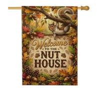 Drapeau de maison humoristique avec citation d'écureuil d'automne 71,1 x | Citation humoristique d'automne, drapeau de cour, illustration d'animaux de la forêt, feuilles et glands de chêne vibrants