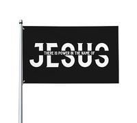 Drapeau de maison « Il y a du pouvoir au nom de Jésus », drapeau de 9,5 x 1,5 m sur un seul côté à l'extérieur, bannières anti-décoloration aux couleurs vives, décoration extérieure de cour
