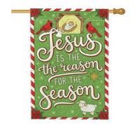 Drapeau de maison Jésus, mouton cardinal festif de Noël en toile de jute verte double face pour porche, extérieur, pelouse, cour, patio, entrée 71,1 x 101,6 cm