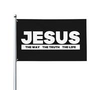 Drapeau de maison Jésus The Way The Truth The Life, drapeau de 3 x 5 pieds sur un seul côté à l'extérieur, bannières anti-décoloration aux couleurs vives, décoration extérieure de cour