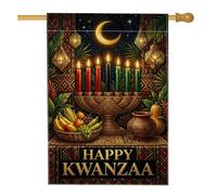 Drapeau de maison Kwanzaa Kinara Heritage Celebration 71 x 101 cm | Kinara Bougeoir Drapeau Pelouse Panier Fruits Croissant de Lune Lanterne Motifs Géométriques Culturels