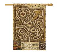 Drapeau de maison labyrinthe, citrouilles saisonnières en toile de jute marron automne double face pour porche, extérieur, terrasse, pelouse, entrée, camping, 71,1 x 101,6 cm