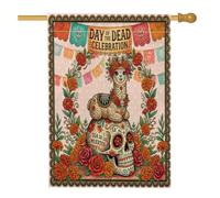 Drapeau de maison lama en alpagas Jour des morts 71 x 101 cm pour l'extérieur, drapeau vertical standard en lin pour maison, drapeau bohème avant cour arrière-cour décoration extérieure