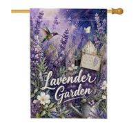 Drapeau de maison lavande - Colibri rustique - Arrosoir - Violet - Double face - En toile de jute - Pour extérieur, terrasse, cour, pelouse, entrée, balcon - 71 x 101 cm