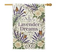 Drapeau de maison lavande vintage botanique rose papillon printemps violet double face en toile de jute décorative pour extérieur, pelouse, cour, patio, entrée 71,1 x 101,6 cm
