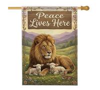 Drapeau de maison lion, nature fantaisiste agneau lapin printemps toile de jute verte double face extérieur grand drapeau de jardin pour extérieur, terrasse, pelouse, entrée, camping 71,1 x 101,6 cm