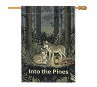 Drapeau de maison loup, lanterne rustique nature arbre en toile de jute vert automne double face décoratif extérieur porche drapeaux pour extérieur, cour, pelouse, patio, porte, entrée 71,1 x 101,6 cm