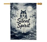 Drapeau de maison loup, plante mystique nature, lune, non gris, double face, en toile de jute décorative pour extérieur, terrasse, pelouse, entrée, camping, 71 x 101,6 cm