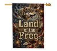Drapeau de maison loup rustique, lanterne patriotique indépendante à plumes rouges double face en toile de jute décorative pour extérieur, terrasse, cour, pelouse, entrée, balcon, 71 x 101 cm