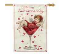 Drapeau de maison Love God, Saint Valentin, cœurs romantiques, en toile de jute rouge, double face, grand drapeau de jardin pour extérieur, pelouse, cour, patio, entrée 71,1 x 101,6 cm