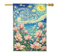 Drapeau de maison magnolia, tourbillons floraux impressionnistes, étoiles printanières, bleu printemps, toile de jute double face, drapeaux décoratifs pour extérieur, terrasse, cour, pelouse, entrée