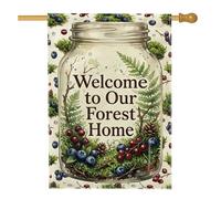 Drapeau de maison Mason Jar - Motif baies de fougère naturelles - Vert automne - Double face en toile de jute - Pour extérieur, terrasse, pelouse, entrée, camping - 71,1 x 101,6 cm