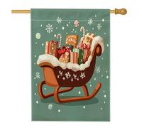 Drapeau de maison « Merry Christmas » en forme de bonhomme en pain d'épices - 71,1 x 101,6 cm - Double face pour décoration extérieure, cloches de Noël - En toile - Motif Happy Holiday - Drapeau de