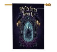 Drapeau de maison miroir, gothique, corbeaux sombres, crânes d'Halloween, noir, double face, en toile de jute pour porche, extérieur, cour, pelouse, patio, porte, entrée, 71,1 x 101,6 cm