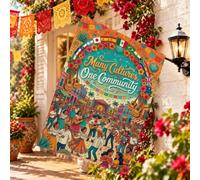 Drapeau de maison multiculturel sur le thème de la communauté et de la | Thème de l'unité mondiale, drapeau de cour, illustration artistique, accents décoratifs extérieurs, décoration de célébration