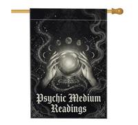Drapeau de maison mystique boule de cristal psychique thème Halloween 71,1 | Thème gothique occulte, drapeau de pelouse, graphique des phases de lune, décoration d'intérieur sorcière