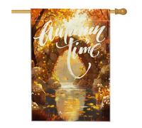Drapeau de maison nature forêt d'automne 71,1 x 101,6 cm double face pour décoration extérieure, pont de rivière d'automne anime toile pour maison, paysage extérieur, drapeau de pelouse