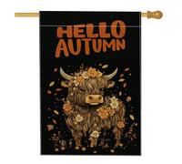 Drapeau de maison noir de vache des Highlands d'automne 71,1 x 101,6 cm double face pour décoration extérieure, esthétique, marguerite d'automne en toile, drapeau de maison, drapeau vintage rétro pour