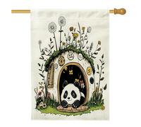 Drapeau de maison panda printanier 71,1 x 101,6 cm double face pour décoration extérieure, maison amusante en toile, drapeau de maison, joli motif fleurs sauvages pour jardin, pelouse