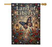 Drapeau de maison papillon - Lanterne rustique patriotique - Fleurs - Jour de l'indépendance - Rouge - Double face en toile de jute - Drapeaux décoratifs pour extérieur, pelouse, cour, patio, entrée