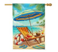 Drapeau de maison parapluie d'été tropical, chaise longue cocktail, bleu d'été double face en toile de jute avant de porche, drapeaux décoratifs pour extérieur, pelouse, cour, patio, entrée, 71,1 x