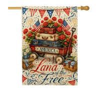 Drapeau de maison patriotique vintage en toile de jute double face pour extérieur, terrasse, cour, pelouse, entrée, balcon, 71,1 x 101,6 cm