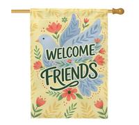 Drapeau de maison pigeon, fleurs florales printanières, feuilles, jaune printemps, toile de jute double face pour extérieur, cour, pelouse, terrasse, porte, entrée, 71 x 101,6 cm