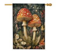 Drapeau de maison pittoresque en forme de champignon de forêt 71,1 x 101,6 cm double face pour décoration extérieure, esthétique vintage, plante avant cour, drapeau de maison, paysage botanique