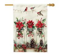 Drapeau de maison poinsettia Merry Christmas 71,1 x 101,6 cm double face pour décoration extérieure, drapeau de Noël bizarre cardinal pour la maison, les vacances, le Nouvel An, drapeau de pelouse