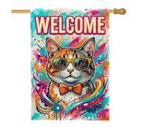 Drapeau de maison Pop Art avec citation artistique chat 71 x 101 cm