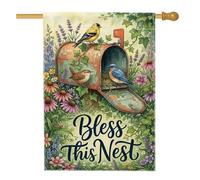 Drapeau de maison pour boîte aux lettres, nature fantaisie, oiseau, fleur, printemps, vert, double face, en toile de jute pour porche, extérieur, cour, pelouse, patio, porte, entrée, 71,1 x 101,6 cm