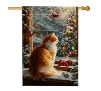 Drapeau de maison pour chat, arbre de Noël festif d'hiver, neige, toile de jute rouge, double face, grand drapeau de jardin pour extérieur, terrasse, pelouse, entrée, camping, 71,1 x 101,6 cm