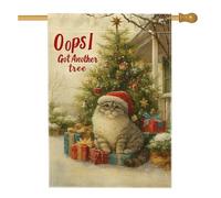 Drapeau de maison pour chat, arbre de Noël vintage - Cadeau de Noël vert double face en toile de jute pour extérieur, terrasse, cour, pelouse, entrée, balcon - 71 x 101 cm