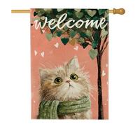 Drapeau de maison pour chat, arbre ludique et fantaisie, cœurs printaniers, pêche, double face, en toile de jute décorative pour extérieur, porche, terrasse, pelouse, entrée, camping, 71,1 x 101,6 cm