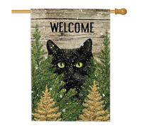Drapeau de maison pour chat, arbres rustiques, neige, automne, toile de jute verte double face pour porche, extérieur, terrasse, cour, pelouse, entrée, balcon, 71 x 101 cm
