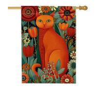 Drapeau de maison pour chat, art fantaisie, tulipes florales, orange, double face, en toile de jute pour porche, extérieur, cour, pelouse, patio, porte, entrée, 71,1 x 101,6 cm