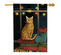 Drapeau de maison pour chat, cadeaux de Noël fantaisie, lumières de Noël orange chaud, double face, en toile de jute pour porche, extérieur, pelouse, cour, patio, entrée 71,1 x 101,6 cm