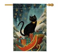 Drapeau de maison pour chat, cadeaux de Noël fantaisistes en toile de jute noire double face pour extérieur, terrasse, cour, pelouse, entrée, balcon, 71 x 101 cm