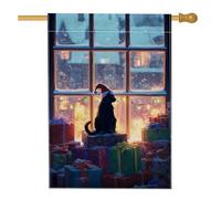 Drapeau de maison pour chat, cadeaux festifs de Noël, fenêtre de Noël, toile de jute rouge, double face, drapeaux décoratifs pour porche, extérieur, terrasse, pelouse, entrée, camping 71,1 x 101,6 cm