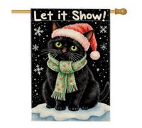 Drapeau de maison pour chat, chapeau de Père Noël festif en toile de jute noire double face pour extérieur, terrasse, cour, pelouse, entrée, balcon, 71 x 101 cm