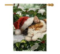 Drapeau de maison pour chat, chapeau de Père Noël festif rouge, double face, en toile de jute pour porche, extérieur, terrasse, pelouse, entrée, camping, 71,1 x 101,6 cm
