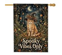 Drapeau de maison pour chat, chapeau de sorcière d'automne fantaisie, lune d'Halloween, orange, double face, en toile de jute pour extérieur, cour, pelouse, terrasse, porte, entrée, 71,1 x 101,6 cm