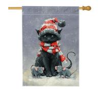 Drapeau de maison pour chat, chapeau de souris fantaisie d'hiver en toile de jute noire double face pour porche, extérieur, terrasse, pelouse, entrée, camping 71 x 101,6 cm